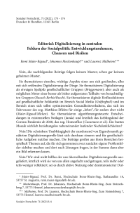 Editorial: Digitalisierung in zentralen Feldern der Sozialpolitik: Entwicklungstendenzen, Chancen und Risiken