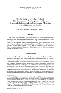 Schneller fertig, aber weniger Freizeit? – Eine Evaluation der Wirkungen der verkürzten Gymnasialschulzeit auf die außerschulischen Aktivitäten der Schülerinnen und Schüler