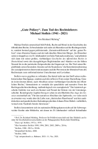 „Gute Polizey“. Zum Tod des Rechtslehrers Michael Stolleis (1941 – 2021)