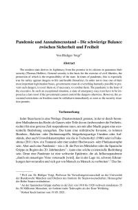 Pandemie und Ausnahmezustand – Die schwierige Balance zwischen Sicherheit und Freiheit