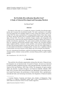 Do Portfolio Diversification Benefits Exist? A Study of Selected Developed and Emerging Markets