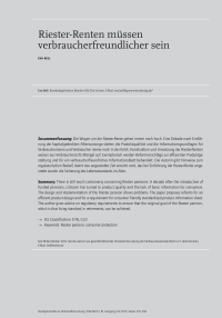 Riester-Renten müssen verbraucherfreundlicher sein