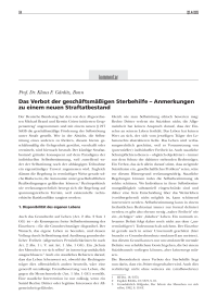 Das Verbot der geschäftsmäßigen Sterbehilfe – Anmerkungen zu einem neuen Straftatbestand