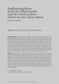 Stagflationsgefahren durch die Inflationswelle nach der Covid-19-Krise – Lehren aus den 1970er Jahren