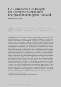 EU-Gasimportzoll im Duopol: Ein Beitrag zur Debatte über Energiesanktionen gegen Russland