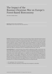 The Impact of the Russian-Ukrainian War on Europe’s Forest-Based Bioeconomy