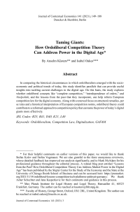 Taming Giants: How Ordoliberal Competition Theory Can Address Power in the Digital Age