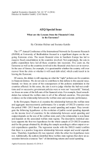 AEQ Special Issue: What are the Lessons from the Financial Crisis in the Eurozone?
