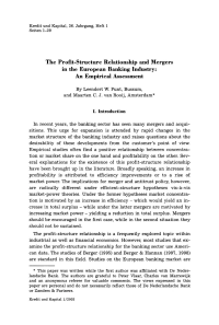 The Profit-Structure Relationship and Mergers in the European Banking Industry: An Empirical Assessment