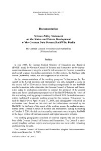 Science-Policy Statement on the Status and Future Development of the German Data Forum (RatSWD), Berlin