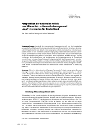 Perspektiven der nationalen Politik zum Klimaschutz – Herausforderungen und Langfristszenarien für Deutschland