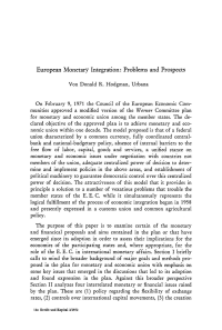 European Monetary Integration: Problems and Prospects