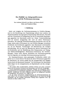 Der Einfluß von Anlegerpräferenzen auf die Performancemessung