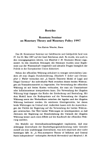 Konstanz Seminar on Monetary Theory and Monetary Policy 1997