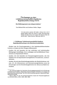Überlegungen zu einer verhaltenswissenschaftlich fundierten Kapitalmarktforschung (Teil I)