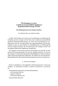 Überlegungen zu einer verhaltenswissenschaftlich fundierten Kapitalmarktforschung (Teil I)