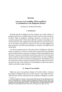 Currency Convertibility:When and How? A Contribution to the Bulgarian Debate