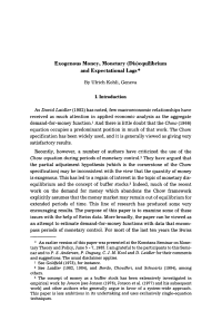Exogenous Money, Monetary (Dis)equilibrium and Expectational Lags
