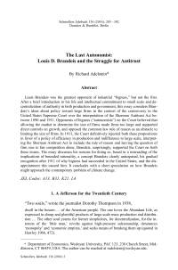 The Last Autonomist: Louis D. Brandeis and the Struggle for Antitrust