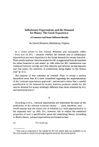 Inflationary Expectations and the Demand for Money: „The Greek Experience“ A Comment and Some Different Results