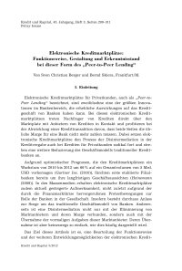 Elektronische Kreditmarktplätze: Funktionsweise, Gestaltung und Erkenntnisstand bei dieser Form des "Peer-to-Peer Lending„