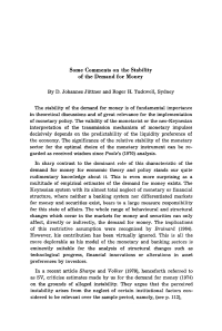 Some Comments on the Stability of the Demand for Money