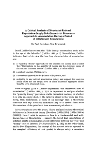 A Critical Analysis of Monetarist-Rational Expectation-Supply-Side (Incentive) Economics Approach to Accumulation During a Period of Inflationary Expectations