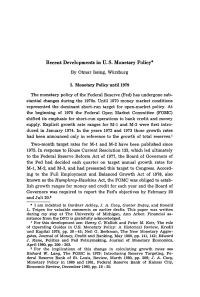 Recent Developments in U.S. Monetary Policy