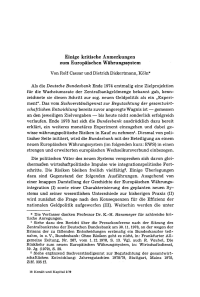 Einige kritische Anmerkungen zum Europäischen Währungssystem