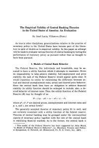 The Empirical Validity of Central Banking Theories in the United States of America: An Evaluation
