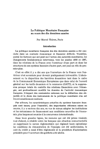 La Politique Monétaire Francaise au cours des dix dernières années