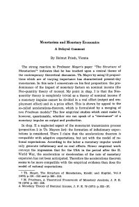 Monetarism and Monetary Economics A Delayed Comment