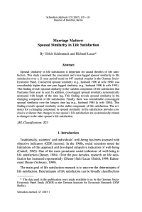 Marriage Matters: Spousal Similarity in Life Satisfaction