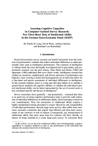 Assessing Cognitive Capacities in Computer-Assisted Survey Research: Two Ultra-Short Tests of lntellectual Ability in the German Socio-Economic Panel (SOEP)