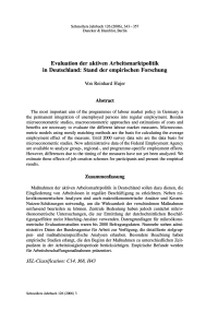 Evaluation der aktiven Arbeitsmarktpolitik in Deutschland: Stand der empirischen Forschung