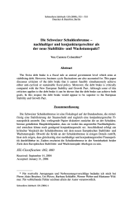 Die Schweizer Schuldenbremse - nachhaltiger und konjunkturgerechter als der neue Stabilitäts- und Wachstumspakt?