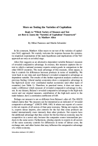 More on Testing the Varieties of Capitalism