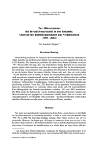 Zur Mikrostruktur der Investitionsdynamik in der Industrie. Analysen mit Betriebspaneldaten aus Niedersachsen (1995 - 2002)