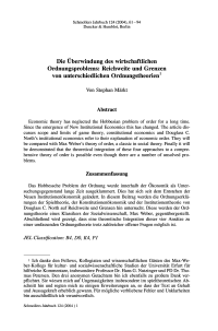 Die Überwindung des wirtschaftlichen Ordnungsproblems: Reichweite und Grenzen von unterschiedlichen Ordnungstheorien