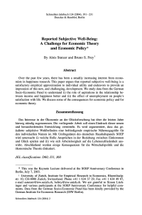 Reported Subjective Well-Being: A Challenge for Economic Theory and Economic Policy