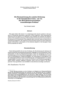 Die Harmonisierung der sozialen Sicherung in der Europäischen Union - ein von den Wirtschaftswissenschaften vernachlässigtes Problem