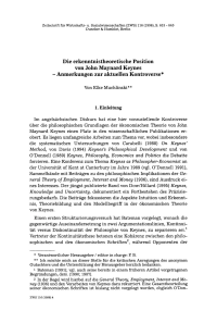 Die erkenntnistheoretische Position von John Maynard Keynes — Anmerkungen zur aktuellen Kontroverse