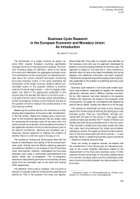 Business Cycle Research in the European Economic and Monetary Union: An Introduction