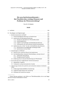 Die neue Institutionenökonomie - Ein Überblick über wichtige Elemente und Probleme der Weiterentwicklung