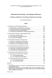 Ökonomische Psychologie - Psychologische Ökonomie
