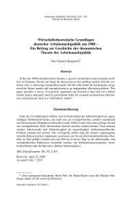 Wirtschaftstheoretische Grundlagen deutscher Arbeitsmarktpolitik um 1900 – Ein Beitrag zur Geschichte der ökonomischen Theorie der Arbeitsmarktpolitik