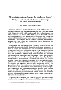 Wirtschaftstheoretische Aspekte des „Isolierten Staates“