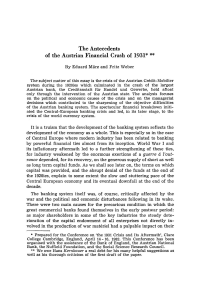 The Antecedents of the Austrian Financial Crash of 1931
