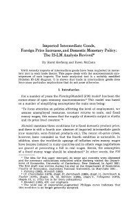 Imported Intermediate Goods, Foreign Price Increases, and Domestic Monetary Policy: The IS-LM Analysıs Revived