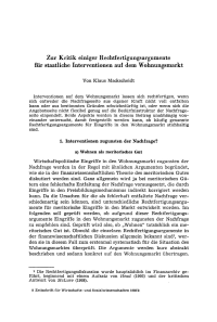 Zur Kritik einiger Rechtfertigungsargumente für staatliche Interventionen auf dem Wohnungsmarkt